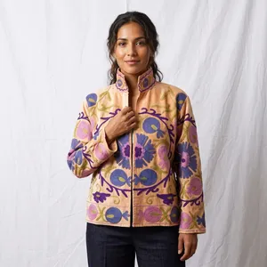 Ladies' Reversible Velvet Bomber Jacket Stand Custom Logo Embroidery Floral Pattern <b>Quilted</b> Design Cotton Lining Autumn/<b>Winter</b> - Product Image 3
