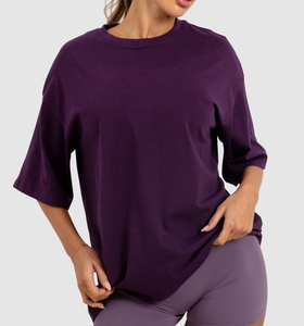T-shirt ample à col rond et manches courtes pour femme, couleur unie, en coton tricoté, décontracté, à porter toute l'année - Product Image 3