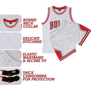 Maillot de basket-ball pour adulte, ensemble 2 pièces sans manches, maillot de supporter pour homme, haut en mesh athlétique, ensemble de tenue de sport, blanc et rouge, imprimé à l'écran - Product Image 3