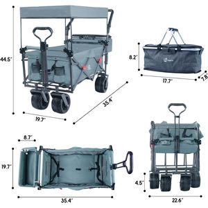 Carrello Pieghevole da 140L con Freno per Ogni Terreno e Tettuccio Rimovibile per Campeggio - Product Image 2