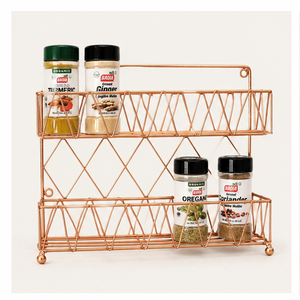 Étagère à épices de luxe moderne en métal or rose, sur pied, à 2 niveaux, gain de place, pour cuisine, rangement d'assaisonnements, accessoires - Product Image 3