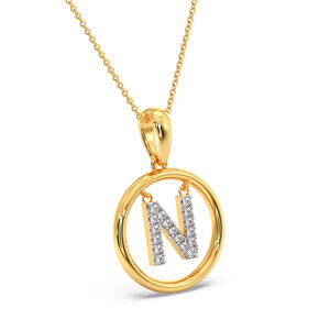 จี้เพชรรูปตัวอักษร N แบบวงกลม พร้อมสร้อยคอทองคำ - Product Image 3