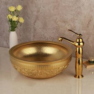 Lavabo de Baño de Latón Dorado de Primera Calidad, Forma Ovalada, Textura Martillada, Lavabo de Lujo para Encimera, para Hotel, Villa y Decoración del Hogar - Product Image 1