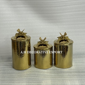 Hammered Silver Kitchen Canister Set of 3 Stainless Steel Food Storage Jars with <b>Decorative</b> Butterfly <b>Lid</b> Finials Container - Product Image 4
