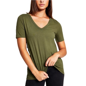 เสื้อยืดผู้หญิงแฟชั่นฤดูร้อน คอวี แขนสั้น ทรงหลวม ผ้าฝ้าย 100% - Product Image 1
