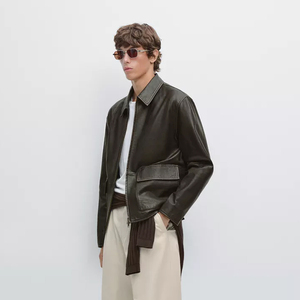 Chaqueta de Cuero Genuino para Hombre, Cierre Frontal con Cremallera, Cuello Clásico, Corte Holgado, Bolsillos Grandes con Solapa, Impermeable, Resistente al Viento, Estilo Motero, Invierno - Product Image 4