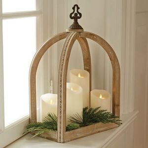 Farol de Madera Fino para Decoración de Interiores con Textura Auténtica y un Cálido Resplandor Nocturno - Product Image 3