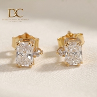 Pendientes de oro amarillo macizo de 14 quilates con diamante cultivado en laboratorio certificado por IGI, corte octogonal, para mujer, regalo para ocasiones especiales.