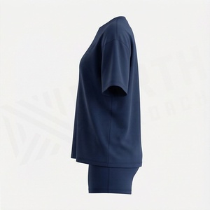 Conjunto de 2 Piezas de Alta Calidad para Mujer, Estilo Formal, Sólido, por Encima de la Rodilla, Camiseta de Manga Corta y Pantalones Cortos - Product Image 3