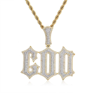 Pendentif Moissanite Lettre GOD en Argent 925, Collier Prénom Gothique Sertie de Pierres, Finition Dorée - Product Image 5