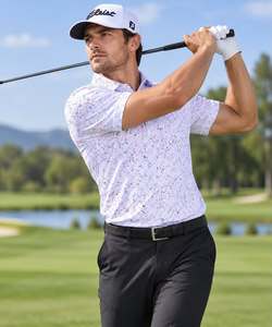 T-shirt de golf pour homme en tissu jersey mélangé poly-spandex, imprimé sur le devant par sublimation, séchage rapide, respirant, anti-humidité, taille XL - Product Image 1