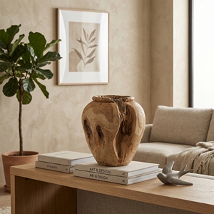 Jarrón Decorativo de Madera de Teca, Maceta Natural con Efecto de Erosión, Macetero de Lujo Balinés Hecho a Mano, Adornos para Sala de Estar, Conjuntos para el Hogar - Product Image 2