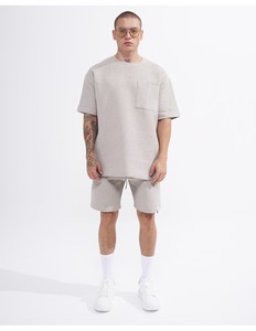 เสื้อยืดคอกลมผ้าวาฟเฟิลเนื้อแน่นสำหรับผู้ชาย มีกระเป๋า ระบายอากาศได้ดี สวมใส่สบายในฤดูร้อน สีเทาอ่อน ผ้าฝ้าย 100% แขนสั้น - Product Image 2