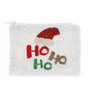 Red Beaded Cosmetic Bag With Snowflake Rhinestone Design Zipper Closure Small Portable Elegant Style - Product Image 4
