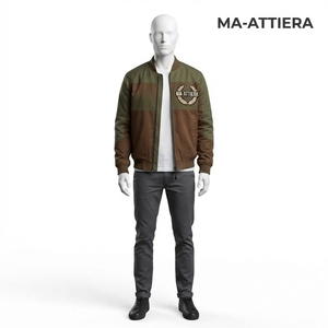 Blouson bomber homme couleur olive et marron, style streetwear décontracté, fermeture éclair, personnalisable OEM ODM, vente en gros - Product Image 3