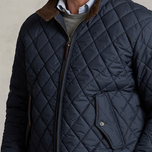 Men's Classic Diamond Quilted Full-<b>Zip</b> Winter Outerwear Jacket with Contrast Brown Corduroy Stand Collar Casual Winter Jacket - Product Image 5