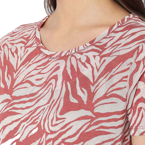 เสื้อยืดแขนสั้นคอกลมลายใบไม้สีแดงขาวสำหรับผู้หญิง สไตล์ลำลอง ผ้าถักระบายอากาศ ใส่ได้ทั้งฤดูใบไม้ผลิและฤดูร้อน - Product Image 3