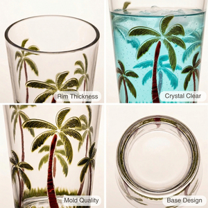 [Holar] Verre à eau en plastique incassable de 16 oz, motif palmier tropical, fabriqué à Taïwan, pour jus, boissons froides, sodas - Product Image 4