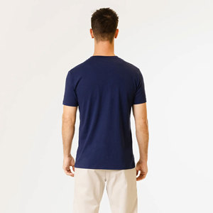 เสื้อยืดคอกลมแขนสั้นผู้ชาย สีน้ำเงิน ทรงปกติ ผ้าคอตตอนเจอร์ซีย์ สีพื้น มีจำหน่ายแล้วในราคาที่เหมาะสม - Product Image 6