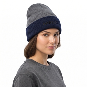 Hawkeye Embroidered <b>Beanie</b> Hat Unisex Gray <b>Navy</b> Knit Winter Cap Casual Folded Cuff 56-58CM Acrylic - Product Image 5