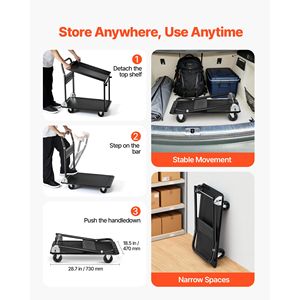 Carrello Pieghevole da 700 Libbre con Piattaforma in Acciaio a 2 Livelli e Ruote ad Alta Resistenza per Traslochi - Product Image 4
