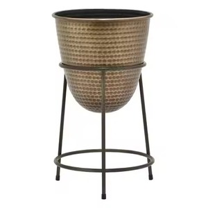 Jardinière en métal martelé avec support pour plantes d'extérieur, motif circulaire - Product Image 1