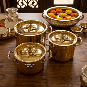 Elegant 3-Piece Gold Hammered Casserole <b>Set</b> with Leaf Lids Stainless Steel Kitchenware Cooking <b>Pots</b> Food Safe Gas Induction Use - Product Image 2