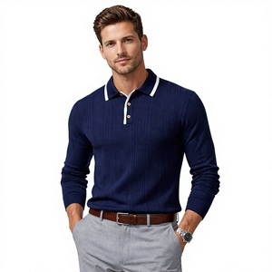 Pull polo en tricot côtelé pour homme – Polo élégant à manches longues pour homme, parfait pour les tenues décontractées, confortable et polyvalent - Product Image 1