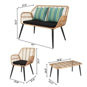 Set di Sedie in Rattan Giallo PE con Struttura in Acciaio per Esterni, Quattro Pezzi, Arredamento da Patio - Product Image 5
