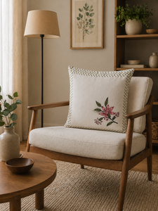 Minimal Pink Flower Cotton Cushion Cover Hand <b>Block</b> Style Decorative Throw Pillow Cover for Sofa Couch - Product Image 2