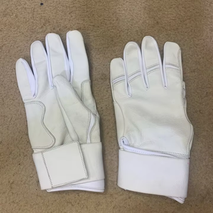 <b>White</b> Leather Full Finger Baseball Batting Gloves With Hook And Loop Closure For Adults All Seasons - Product Image 1