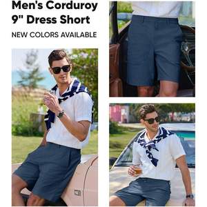 Pantalones Cortos de Vestir Personalizados para Hombre, de Pana Clásica de 9 Pulgadas, Corte Recto, Ligeros, Elásticos, de Poliéster, con Bolsillo con Logotipo - Product Image 3