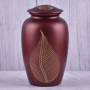 Urna Funeraria de Latón con Patrón de Hojas Doradas y Púrpuras, Acabado Mate, para Cenizas Humanas, Urna Conmemorativa y Funeraria - Product Image 4