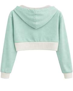 Sudadera con capucha corta personalizada para mujer, color verde menta y algodón, con bloques de color, estilo casual y urbano. - Product Image 2