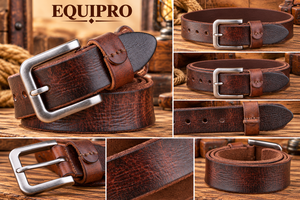 Ceinture en cuir de vachette véritable marron vintage Equipro, boucle carrée en alliage durable, ceinture rayée décontractée pour homme, longueur personnalisable - Product Image 3