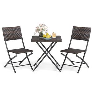 Set Bistrot da Esterno Pieghevole in 3 Pezzi con Tavolo e Sedie in Rattan con Seduta in Vimini per Arredamento da Giardino - Product Image 5