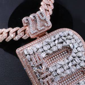 Collier Hip-Hop Personnalisé en Argent Sterling 925 avec Pendentif Lettre Moissanite Taille Brillant Sertie Griffe, Plaqué Rhodium Argenté, Idéal pour les Fêtes - Product Image 4