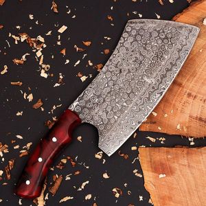 Couteau de Chef Hachoir à Viande Robuste en Acier Damas à Motif Goutte de Pluie, Manche en Résine Exotique, OEM ODM Disponibles - Product Image 2