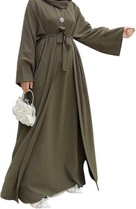 Solid Color Burqa Latest Model Muslim Islamic Clothing Abaya Dubai Double Layer Floor Length Long Sleeve Abaya Customizable Logo - Product Image 4