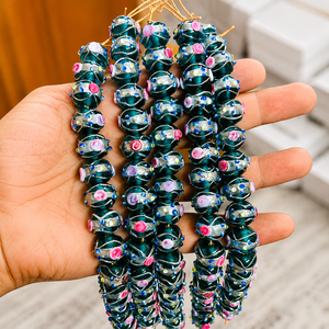 Decorative 12mm Round Lampwork Wedding Cake Beads in Teal Green with <b>Silver</b> <b>Wire</b> Swirl for Artisan Jewelry & Beading Projects - Product Image 1