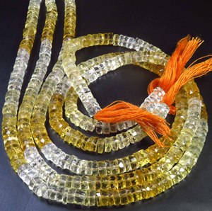 Cuentas de Citrino Natural Multicolor Amarillo Heishi de 6.5mm, Corte Facetado, Hilo de 16 Pulgadas, Alta Calidad, Perforadas al Centro, Pulidas para Joyería - Product Image 1