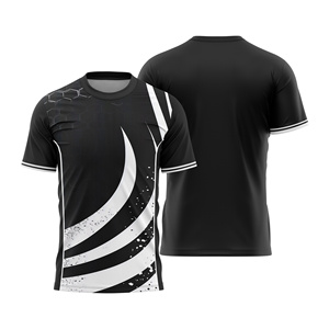 Custom Sublimated Soccer Jersey Men Black White Geometric Pattern Crew Neck Short Sleeve Moisture Wicking Regular Fit - Product Image 1