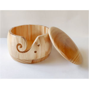 Handmade Premium Wooden Yarn Bowl with Lid & Hole Portable Carved Wood Yarn Holder <b>Storage</b> Organizer Bowl for <b>Knitting</b> Yarn Bowl - Product Image 1
