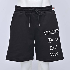 Shorts en coton noir pour homme, taille mi-haute, logo avant, respirant, cordon de serrage, style décontracté et sportif - Product Image 1