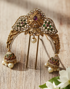 Wholesale Bridal Hairpin <b>Indian</b> Traditional Temple Bun Brooch AD Stone Jhumka Pearl Tassel Wedding <b>Hair</b> <b>Accessory</b> Women Supplier - Product Image 2