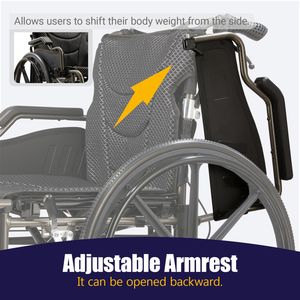 Fauteuil roulant manuel pliable avec freins à main avant et arrière de 18 pouces, roues arrière à dégagement rapide de 24 pouces, technologie nanométrique - Product Image 4