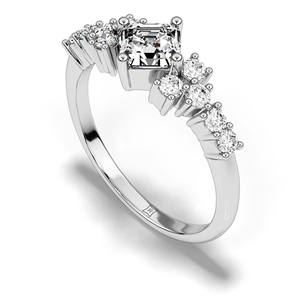 Anillo de Compromiso de Oro de 14K con Diamante Natural Corte Esmeralda y Diamantes Laterales Redondos, Anillo de Novia Elegante y Lujoso, Regalo de Joyería Fina - Product Image 1