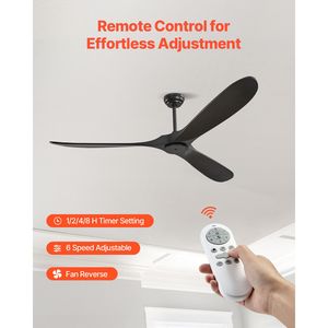 Ventilatore da soffitto moderno a basso profilo da 72 pollici con telecomando a 6 velocità, 3 pale in legno, motore DC reversibile in rame, telecomando a 6 velocità - Product Image 5