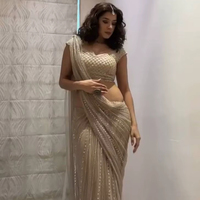 Sari Antra Lifestyle de Seda Georgette con Bordado de Lentejuelas y Encaje, Estilo Tradicional, Sin Arrugas, Protección Solar, para Todas las Ocasiones