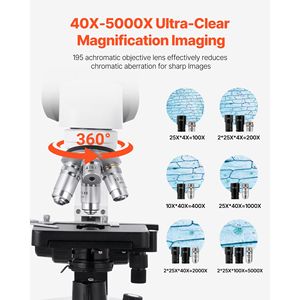 Microscopio Composto Binoculare Professionale 40-5000X con Sorgente Luminosa LED, Doppio Ingrandimento, Due Set per Adulti 100x 10x - Product Image 2